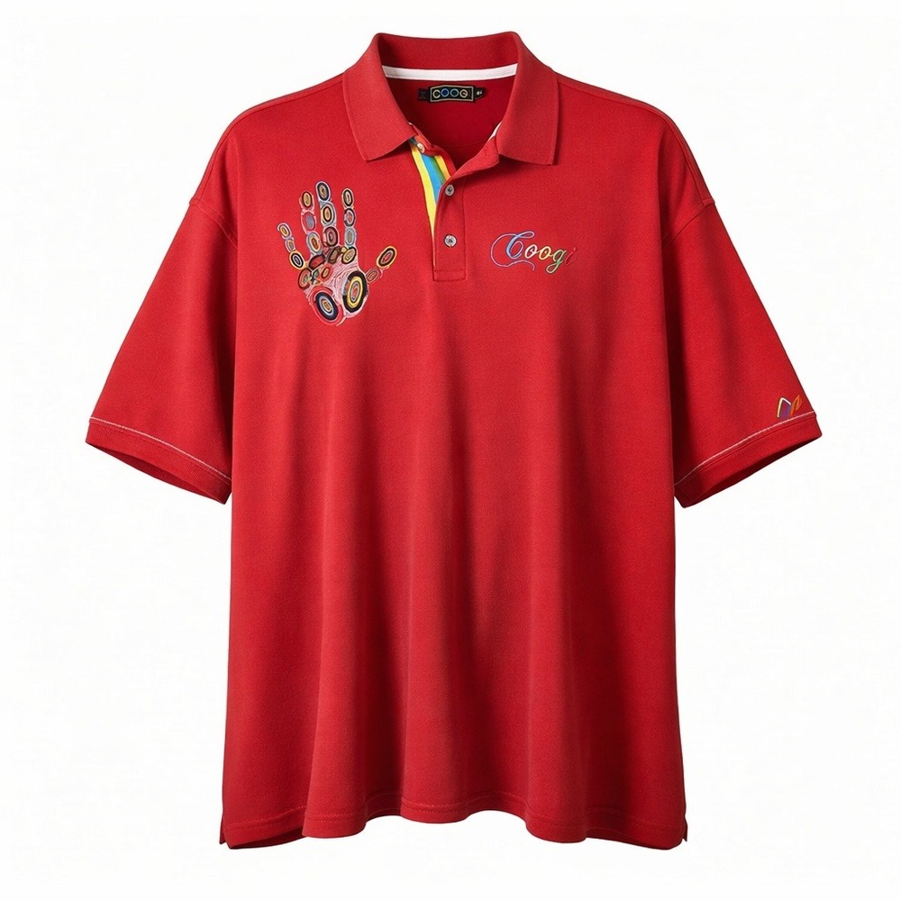 Coogi Polo Shirt Mens 4XL Red Embroidered Hand Logo Cotton Short Sleeve Bold